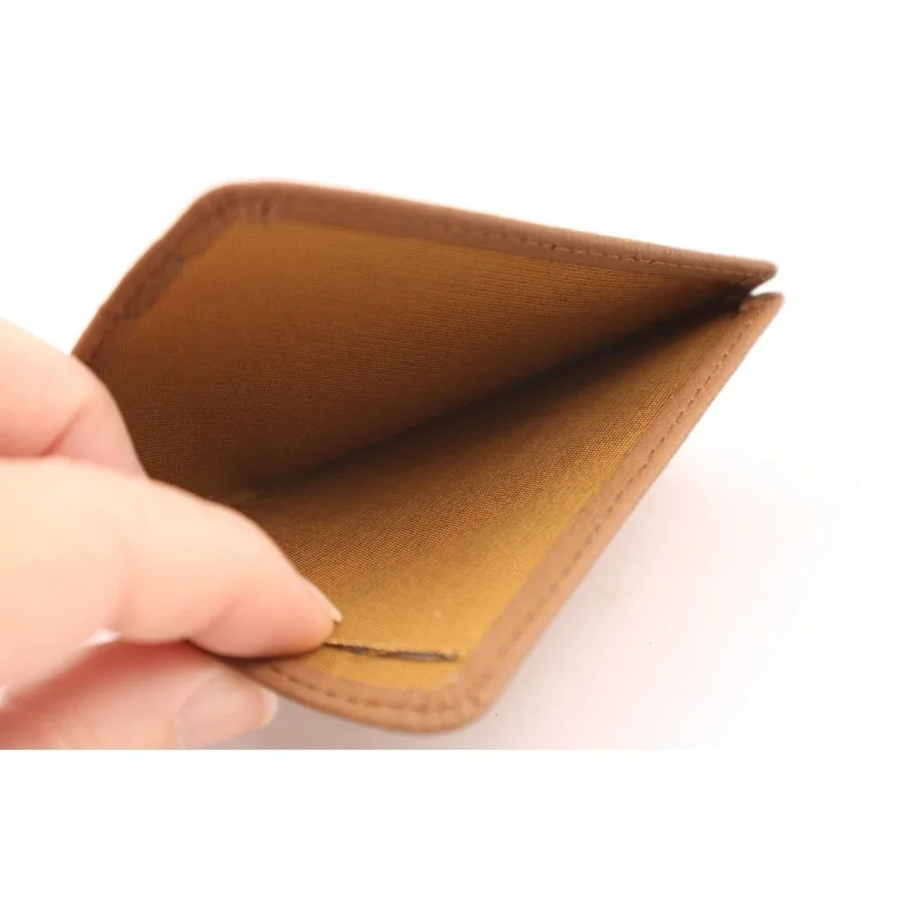 Pocket Wallet Small Case Business ID Card Holder Faux Leather Camel Brown Vtg
